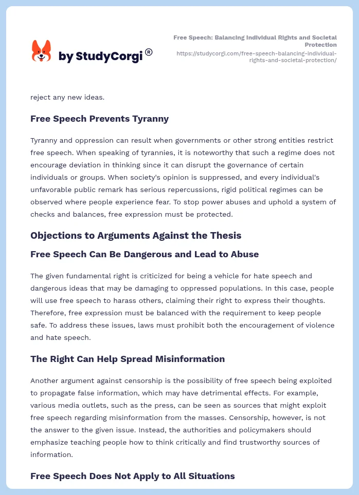 Free Speech: Balancing Individual Rights and Societal Protection. Page 2
