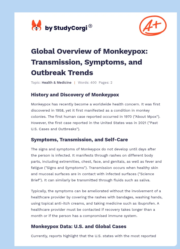 Global Overview of Monkeypox: Transmission, Symptoms, and Outbreak Trends. Page 1