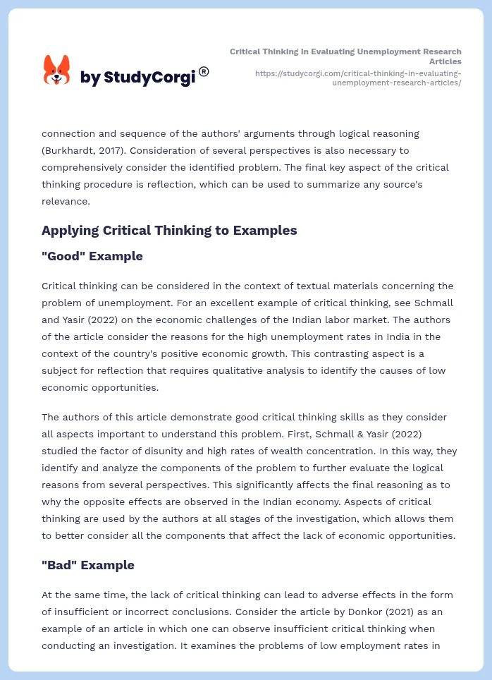 Critical Thinking in Evaluating Unemployment Research Articles. Page 2