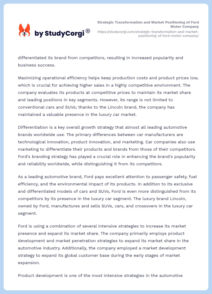 Strategic Transformation and Market Positioning of Ford Motor Company. Page 2