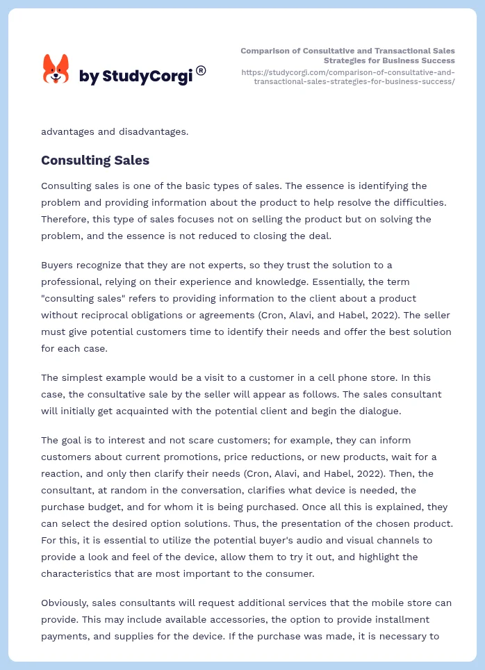 Comparison of Consultative and Transactional Sales Strategies for Business Success. Page 2