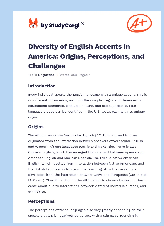 Diversity of English Accents in America: Origins, Perceptions, and Challenges. Page 1