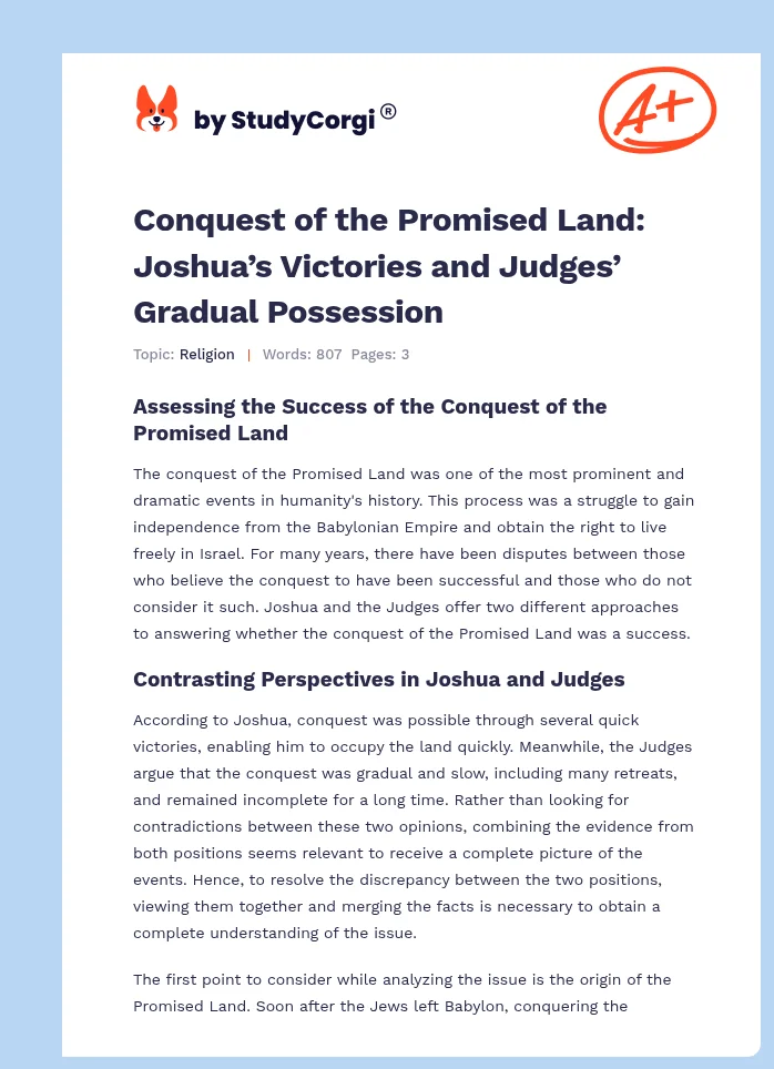 Conquest of the Promised Land: Joshua’s Victories and Judges’ Gradual Possession. Page 1