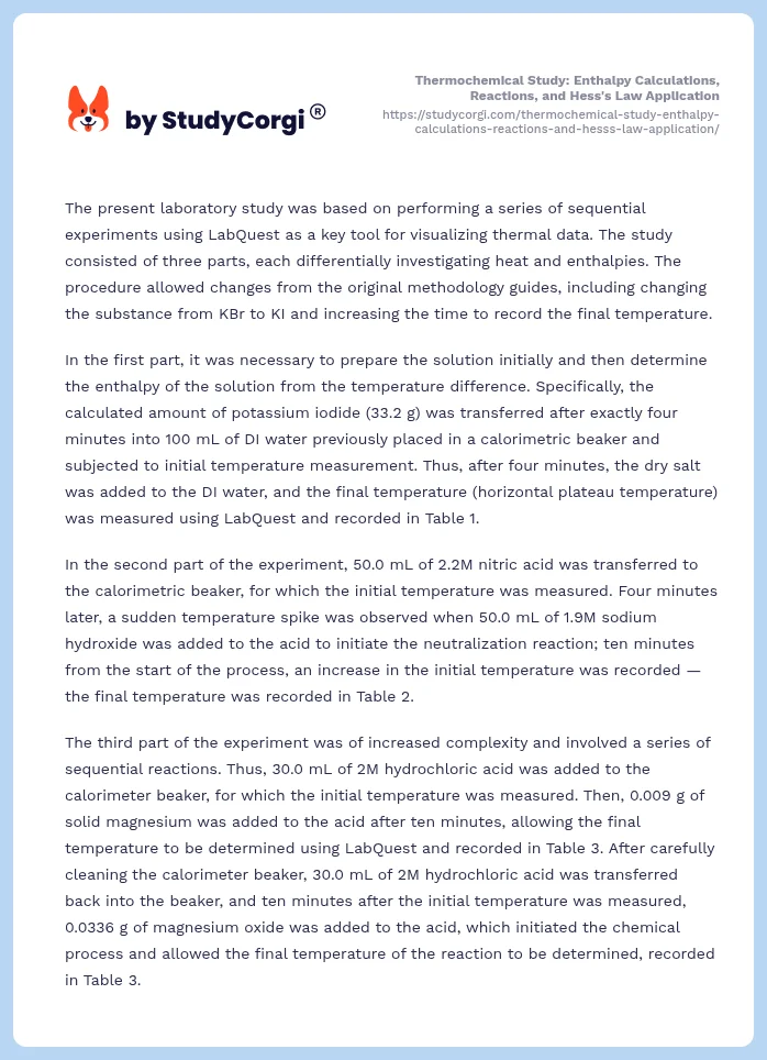 Thermochemical Study: Enthalpy Calculations, Reactions, and Hess's Law Application. Page 2