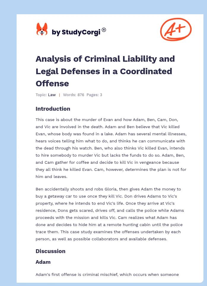 Analysis of Criminal Liability and Legal Defenses in a Coordinated Offense. Page 1