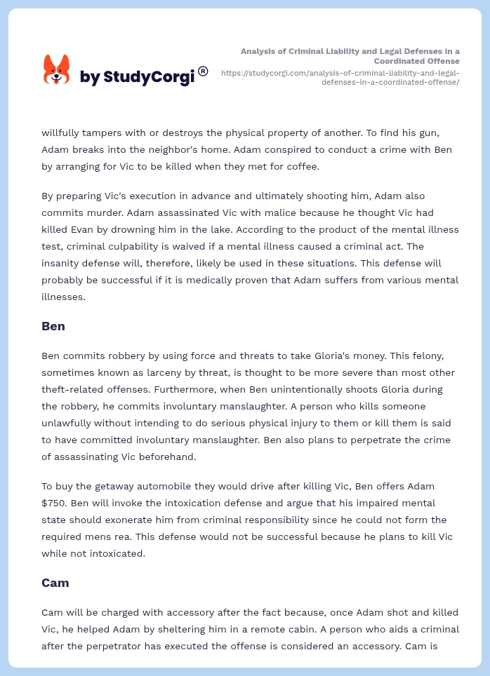 Analysis of Criminal Liability and Legal Defenses in a Coordinated Offense. Page 2