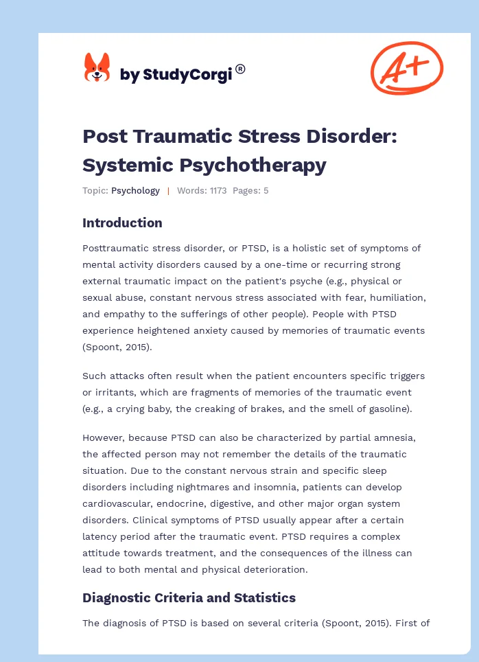 Post Traumatic Stress Disorder: Systemic Psychotherapy. Page 1