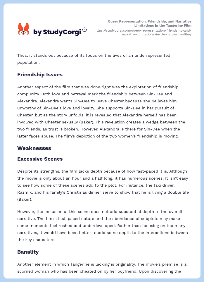 Queer Representation, Friendship, and Narrative Limitations in the Tangerine Film. Page 2