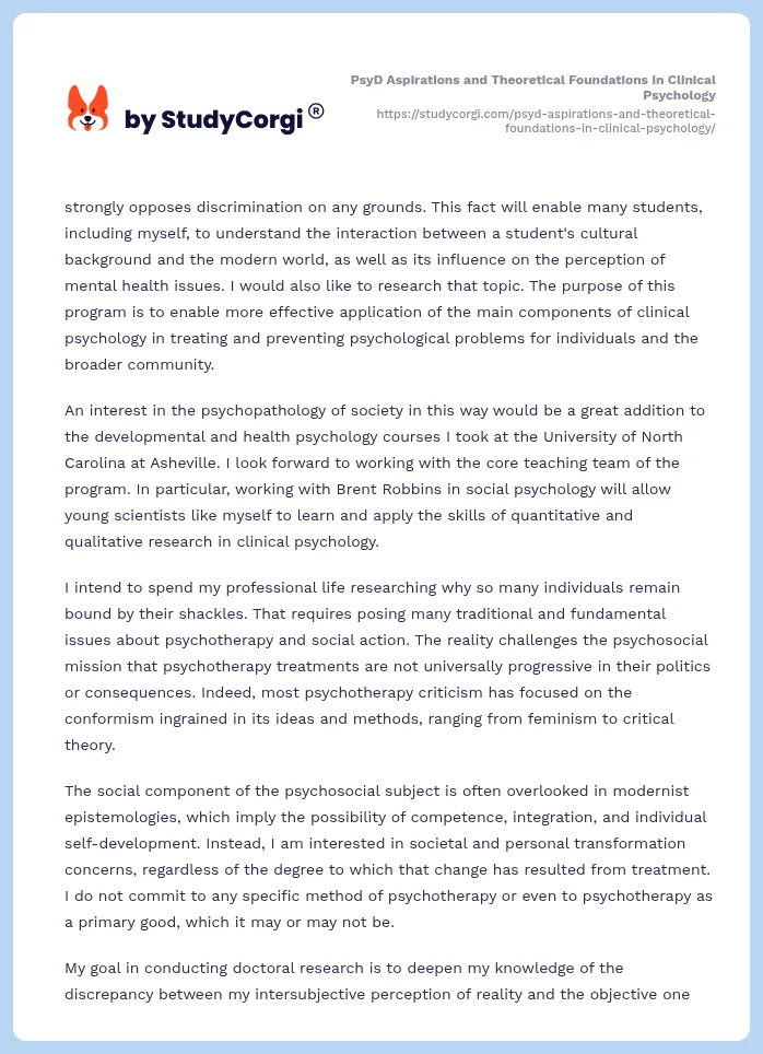 PsyD Aspirations and Theoretical Foundations in Clinical Psychology. Page 2
