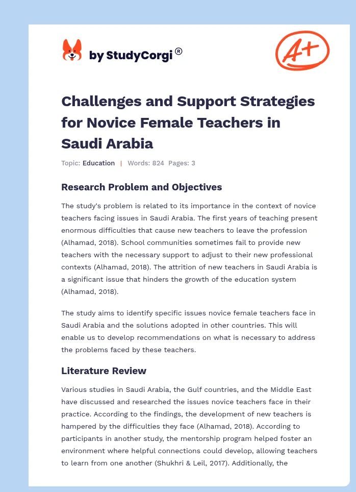 Challenges and Support Strategies for Novice Female Teachers in Saudi Arabia. Page 1