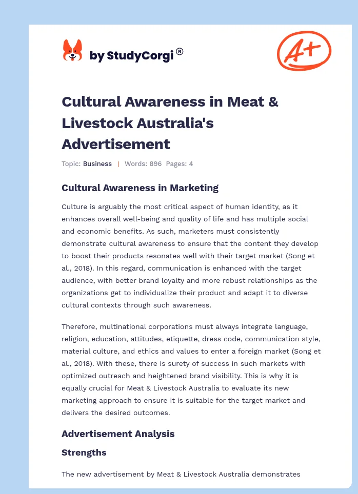 Cultural Awareness in Meat & Livestock Australia's Advertisement. Page 1