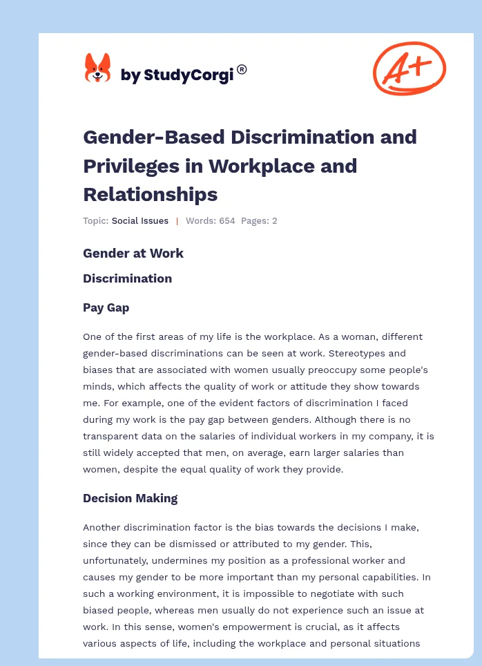 Gender-Based Discrimination and Privileges in Workplace and Relationships. Page 1