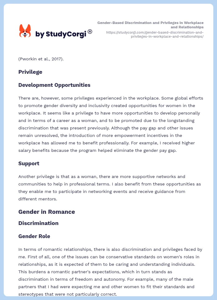 Gender-Based Discrimination and Privileges in Workplace and Relationships. Page 2