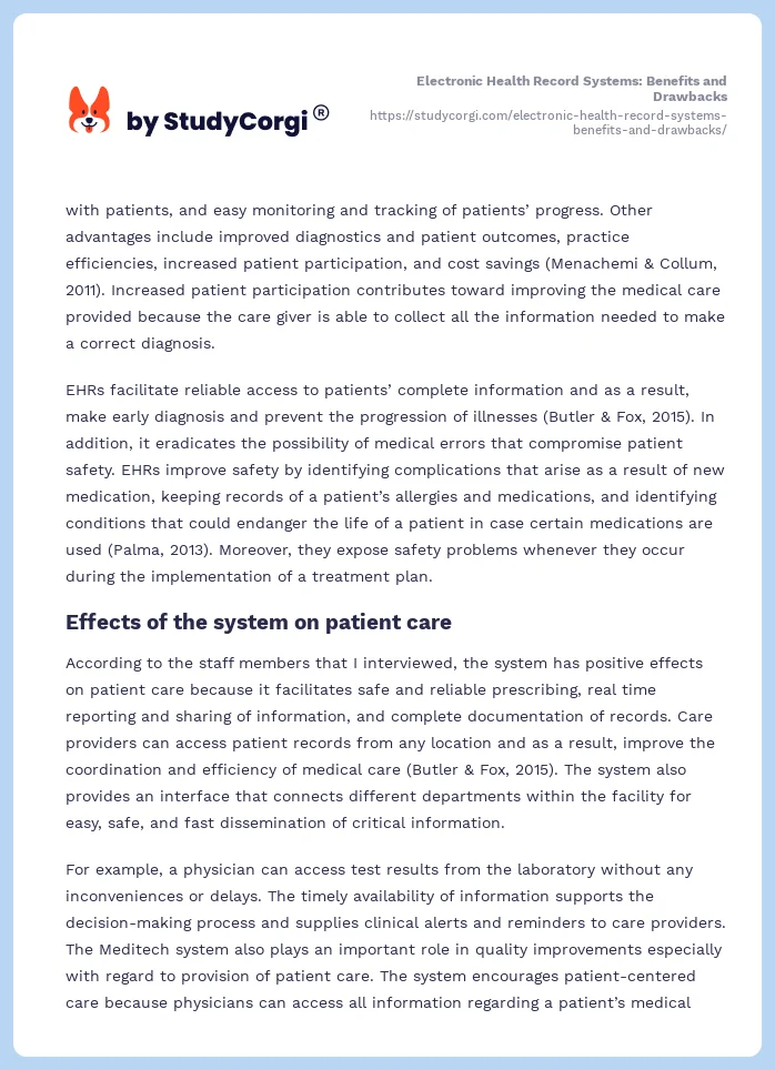 Electronic Health Record Systems: Benefits and Drawbacks. Page 2