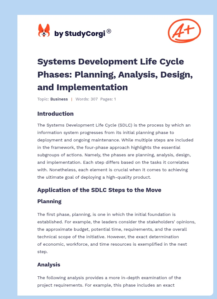 Systems Development Life Cycle Phases: Planning, Analysis, Design, and Implementation. Page 1