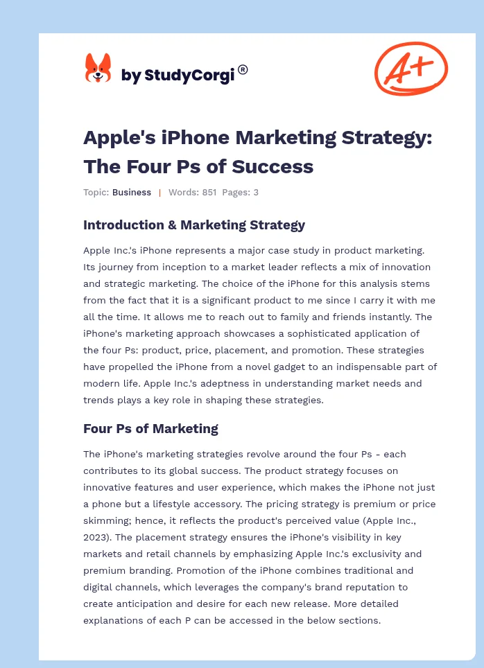 Apple's iPhone Marketing Strategy: The Four Ps of Success. Page 1