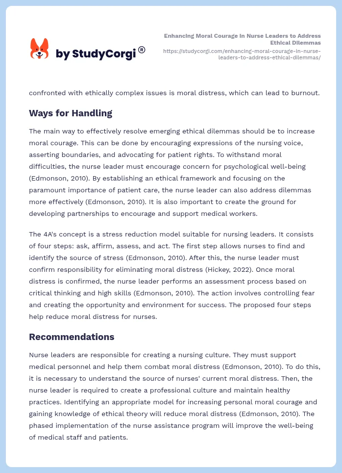 Enhancing Moral Courage in Nurse Leaders to Address Ethical Dilemmas. Page 2
