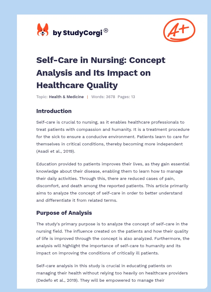Self-Care in Nursing: Concept Analysis and Its Impact on Healthcare Quality. Page 1