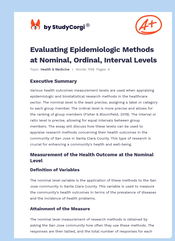 Evaluating Epidemiologic Methods at Nominal, Ordinal, Interval Levels. Page 1