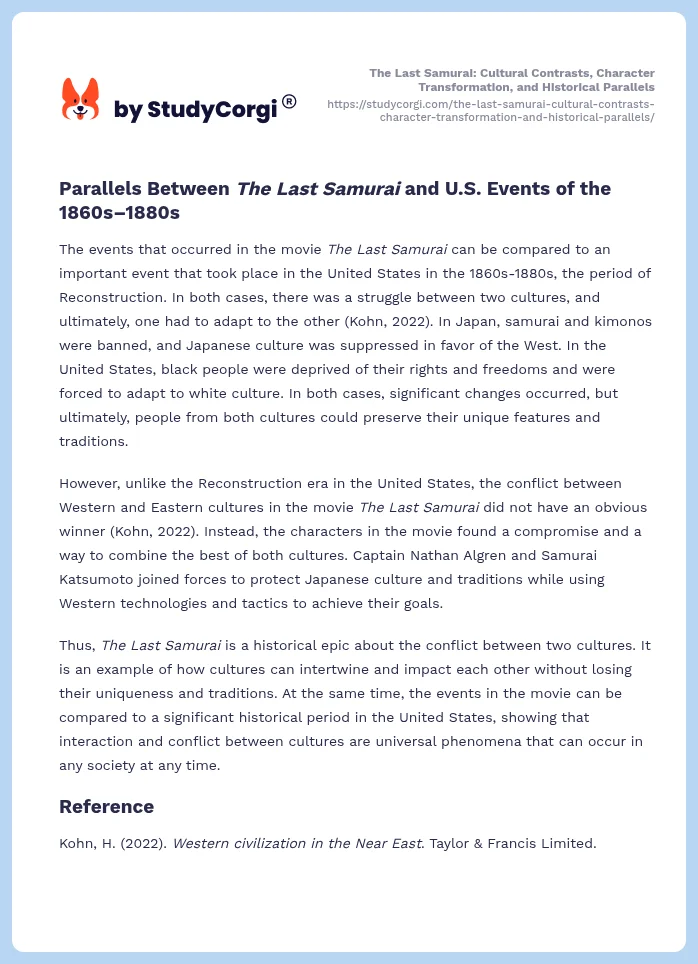The Last Samurai: Cultural Contrasts, Character Transformation, and Historical Parallels. Page 2