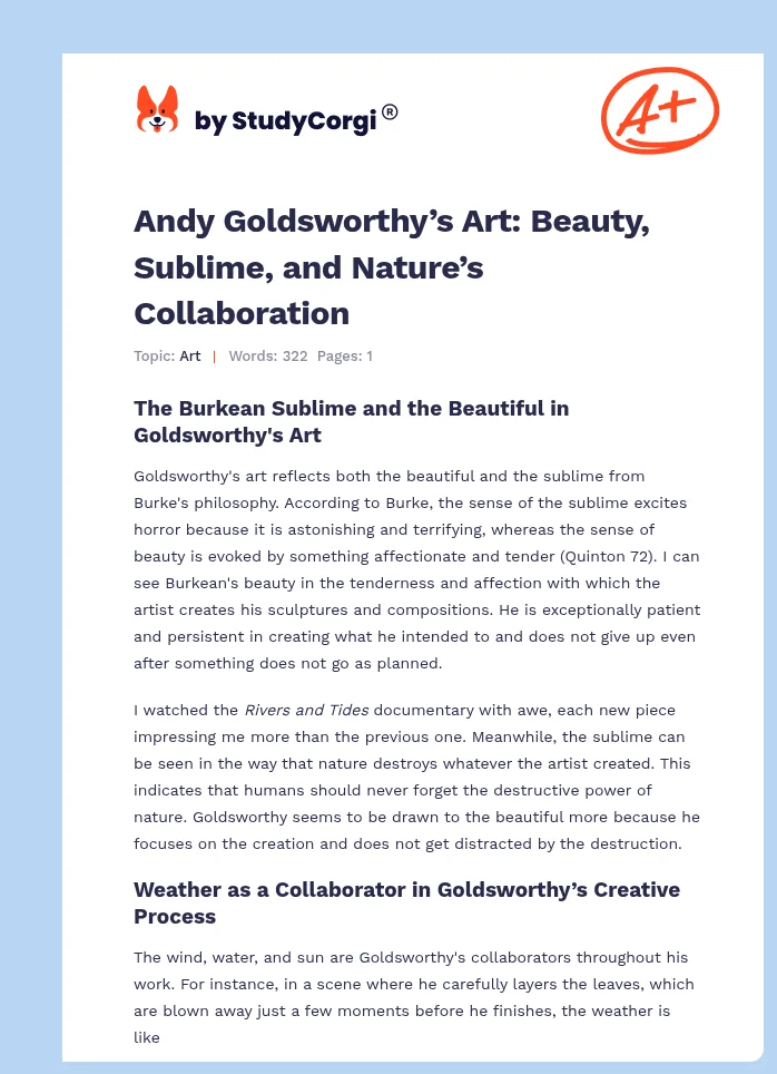 Andy Goldsworthy’s Art: Beauty, Sublime, and Nature’s Collaboration. Page 1