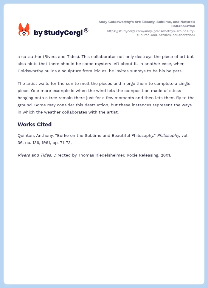 Andy Goldsworthy’s Art: Beauty, Sublime, and Nature’s Collaboration. Page 2