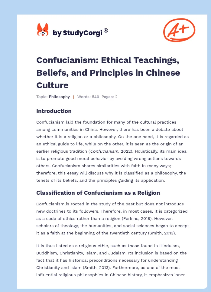 Confucianism: Ethical Teachings, Beliefs, and Principles in Chinese Culture. Page 1