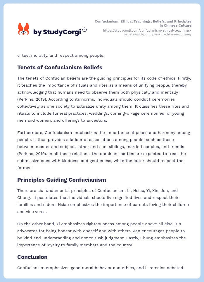 Confucianism: Ethical Teachings, Beliefs, and Principles in Chinese Culture. Page 2