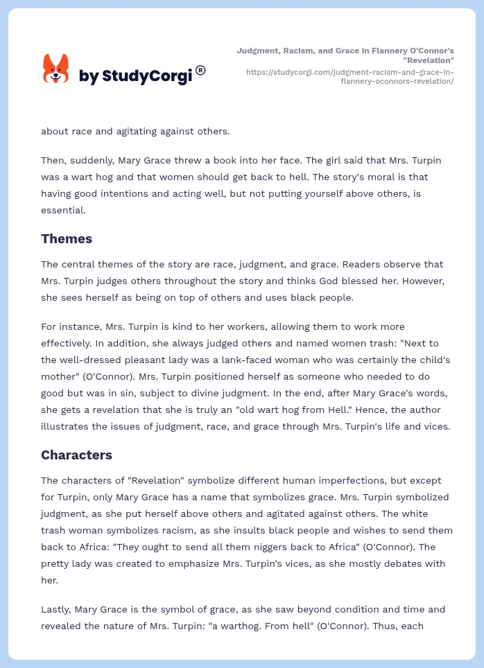 Judgment, Racism, and Grace in Flannery O'Connor's "Revelation". Page 2