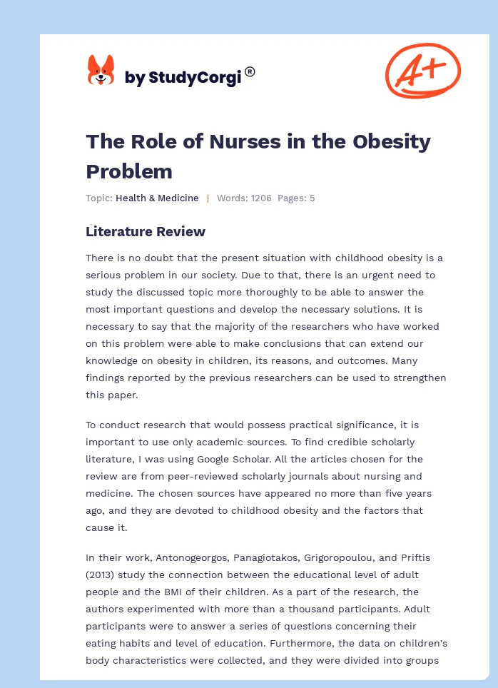 The Role of Nurses in the Obesity Problem. Page 1