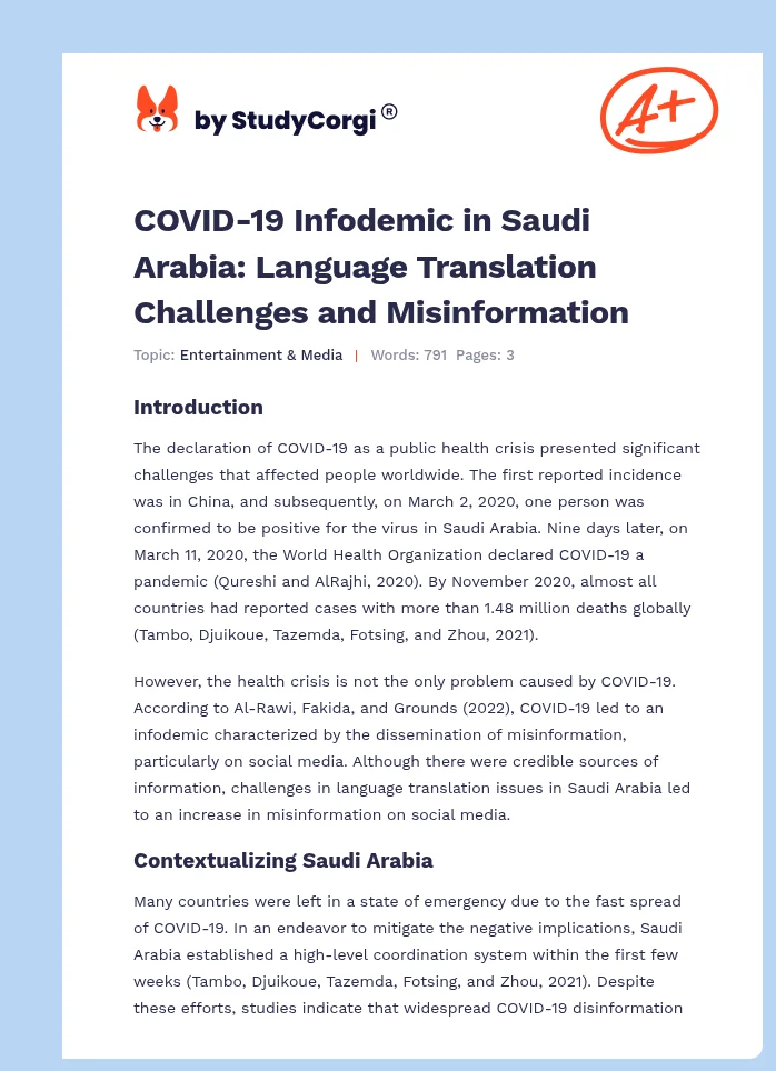COVID-19 Infodemic in Saudi Arabia: Language Translation Challenges and Misinformation. Page 1