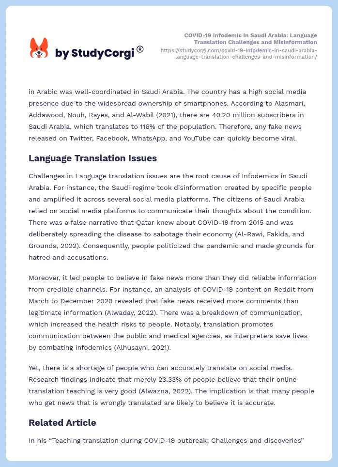 COVID-19 Infodemic in Saudi Arabia: Language Translation Challenges and Misinformation. Page 2