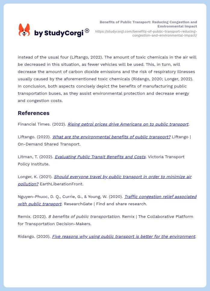 Benefits of Public Transport: Reducing Congestion and Environmental Impact. Page 2