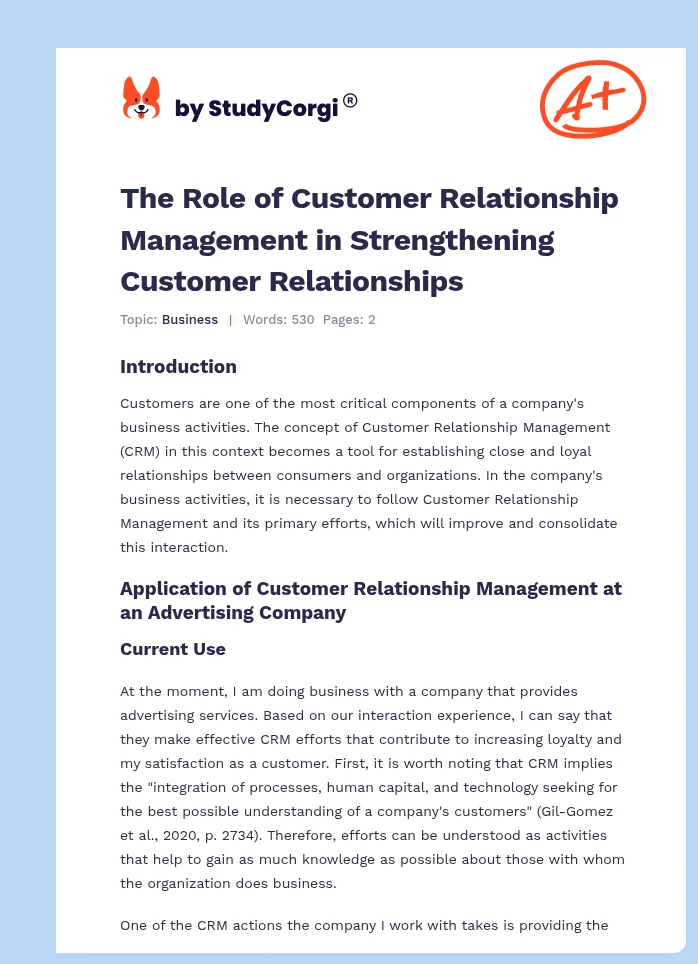 The Role of Customer Relationship Management in Strengthening Customer Relationships. Page 1