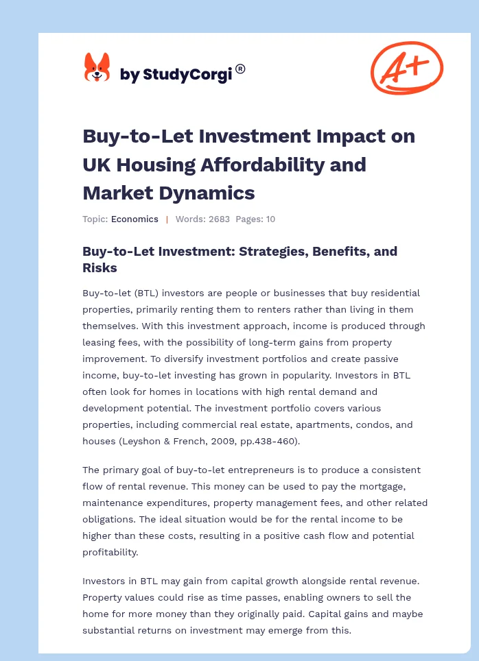 Buy-to-Let Investment Impact on UK Housing Affordability and Market Dynamics. Page 1