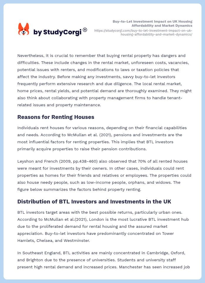 Buy-to-Let Investment Impact on UK Housing Affordability and Market Dynamics. Page 2