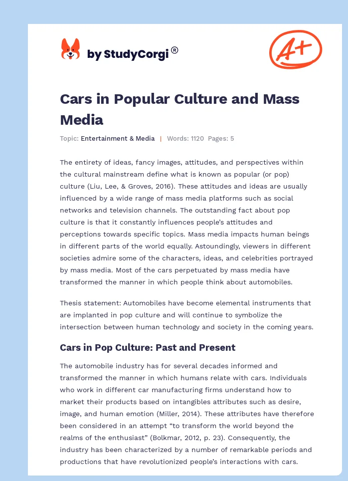 Cars in Popular Culture and Mass Media. Page 1