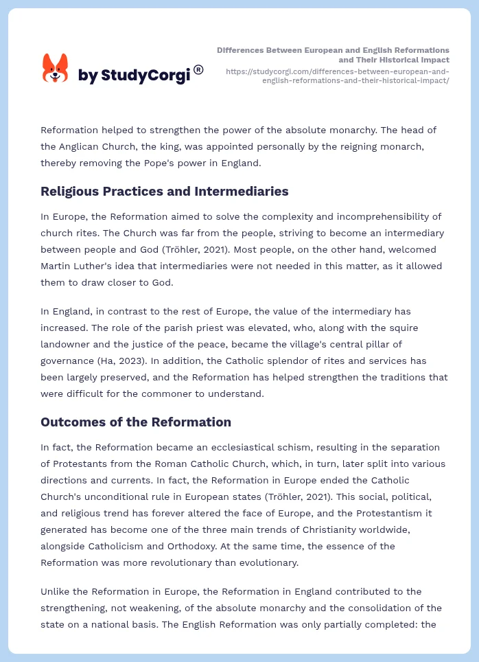 Differences Between European and English Reformations and Their Historical Impact. Page 2
