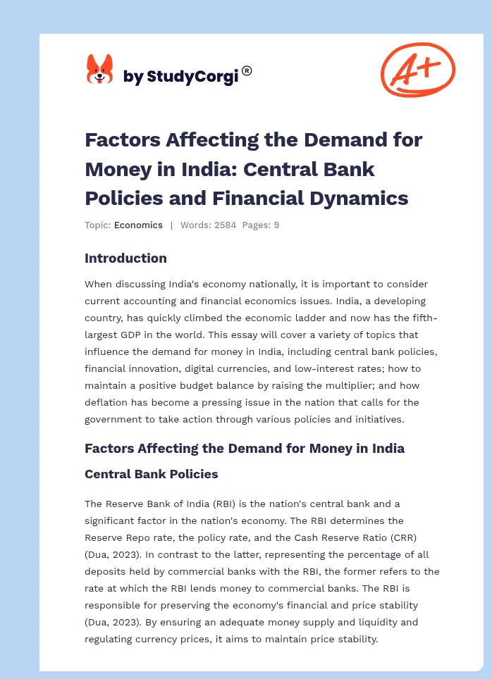 Factors Affecting the Demand for Money in India: Central Bank Policies and Financial Dynamics. Page 1