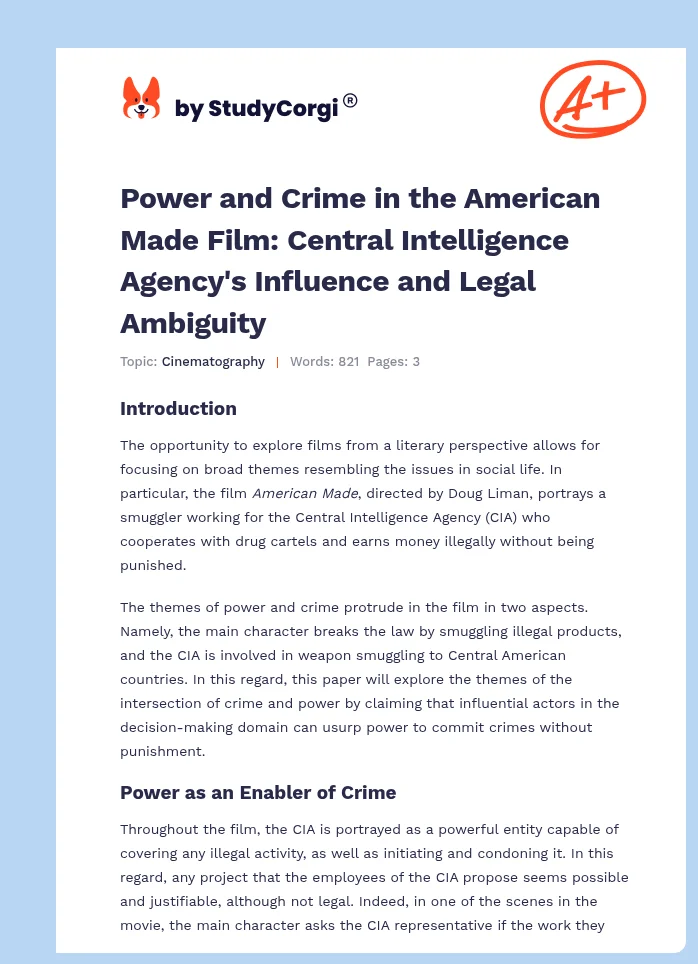 Power and Crime in the American Made Film: Central Intelligence Agency's Influence and Legal Ambiguity. Page 1
