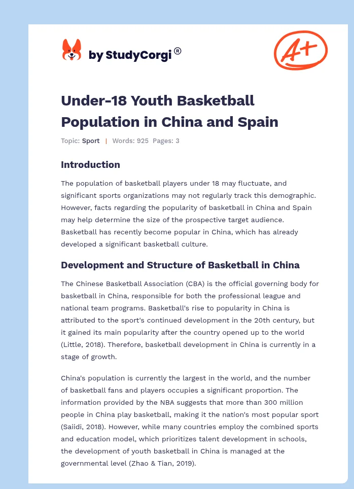 Under-18 Youth Basketball Population in China and Spain. Page 1