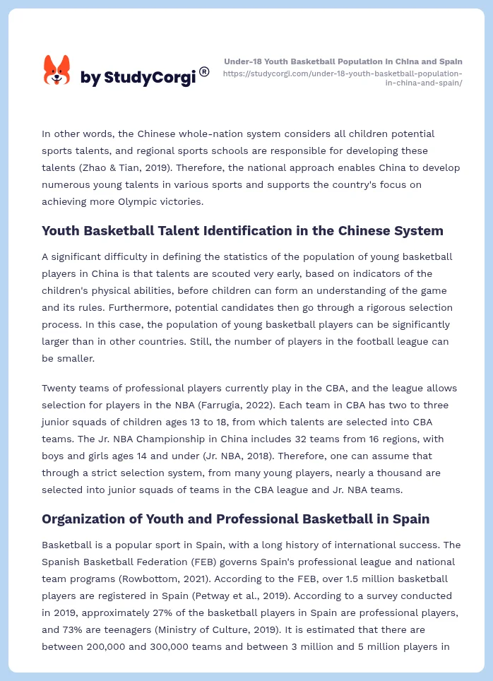 Under-18 Youth Basketball Population in China and Spain. Page 2
