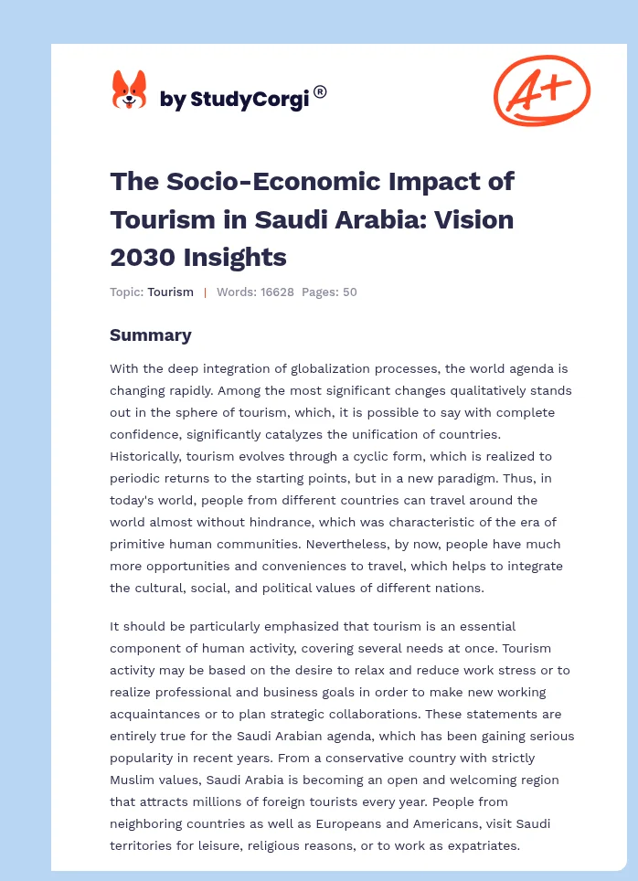 The Socio-Economic Impact of Tourism in Saudi Arabia: Vision 2030 Insights. Page 1