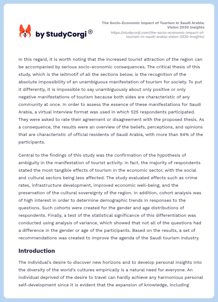 The Socio-Economic Impact of Tourism in Saudi Arabia: Vision 2030 Insights. Page 2
