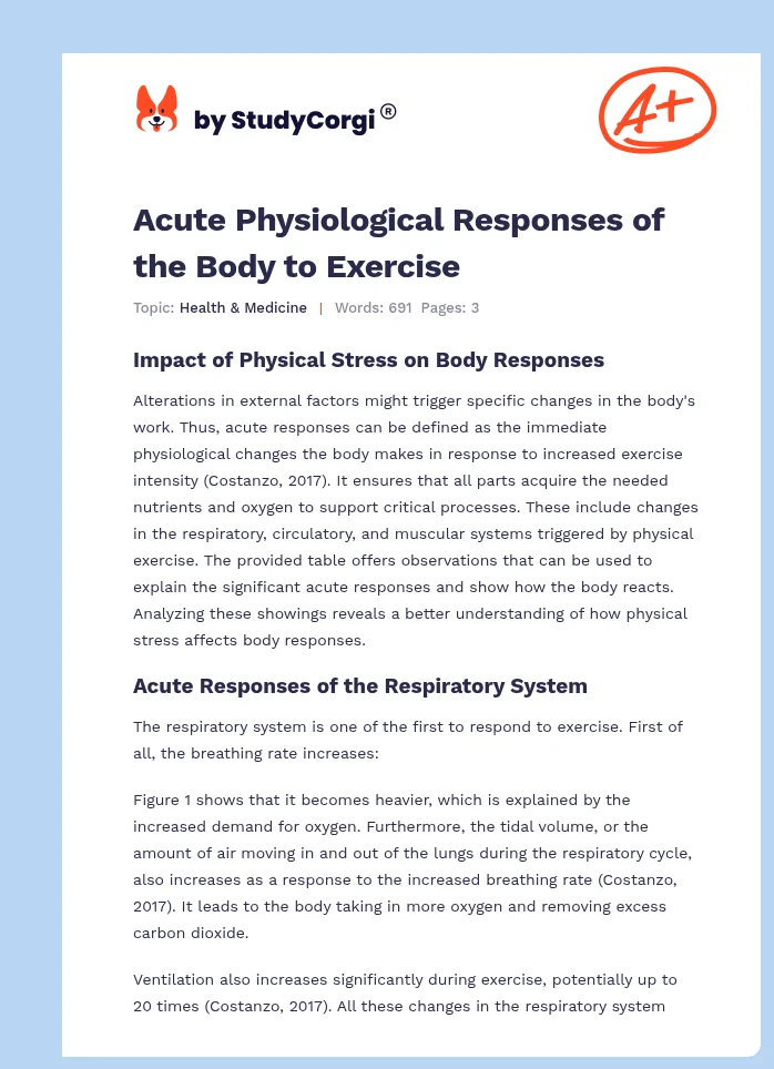 Acute Physiological Responses of the Body to Exercise. Page 1