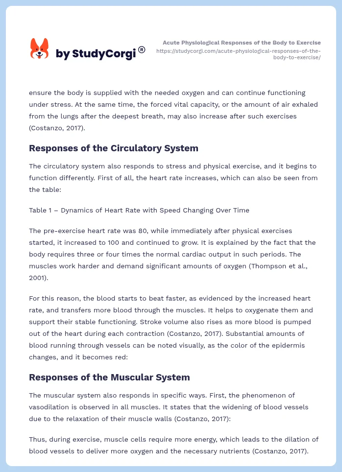 Acute Physiological Responses of the Body to Exercise. Page 2