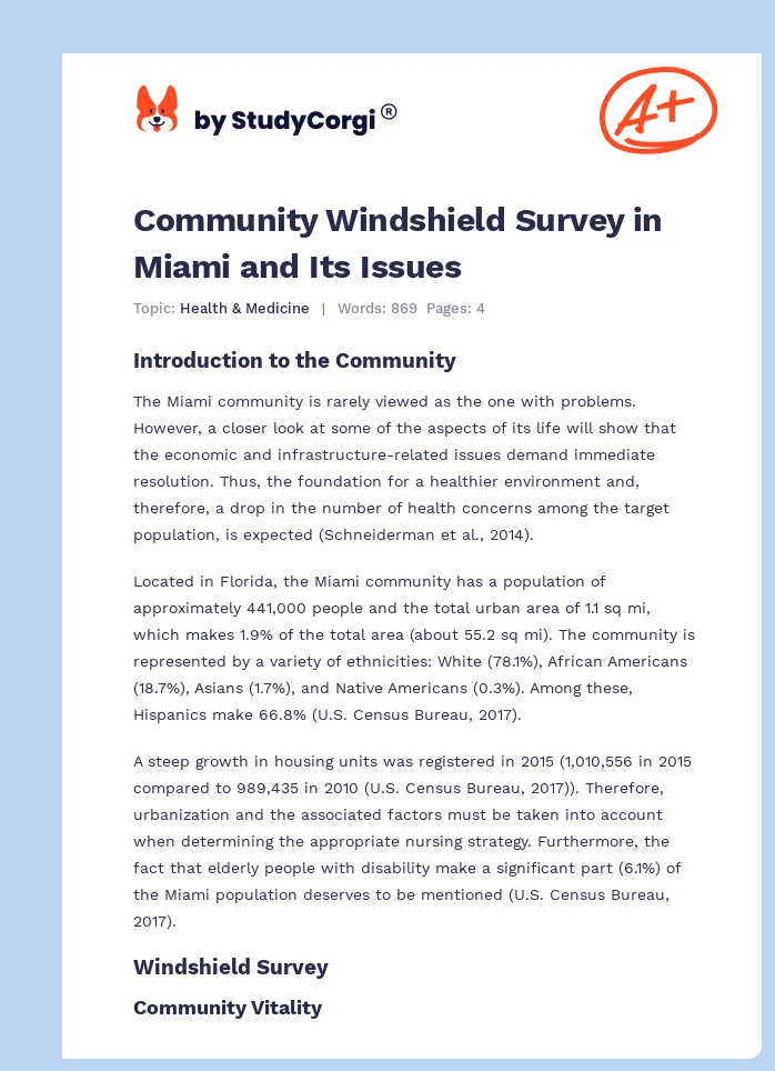 Community Windshield Survey in Miami and Its Issues. Page 1