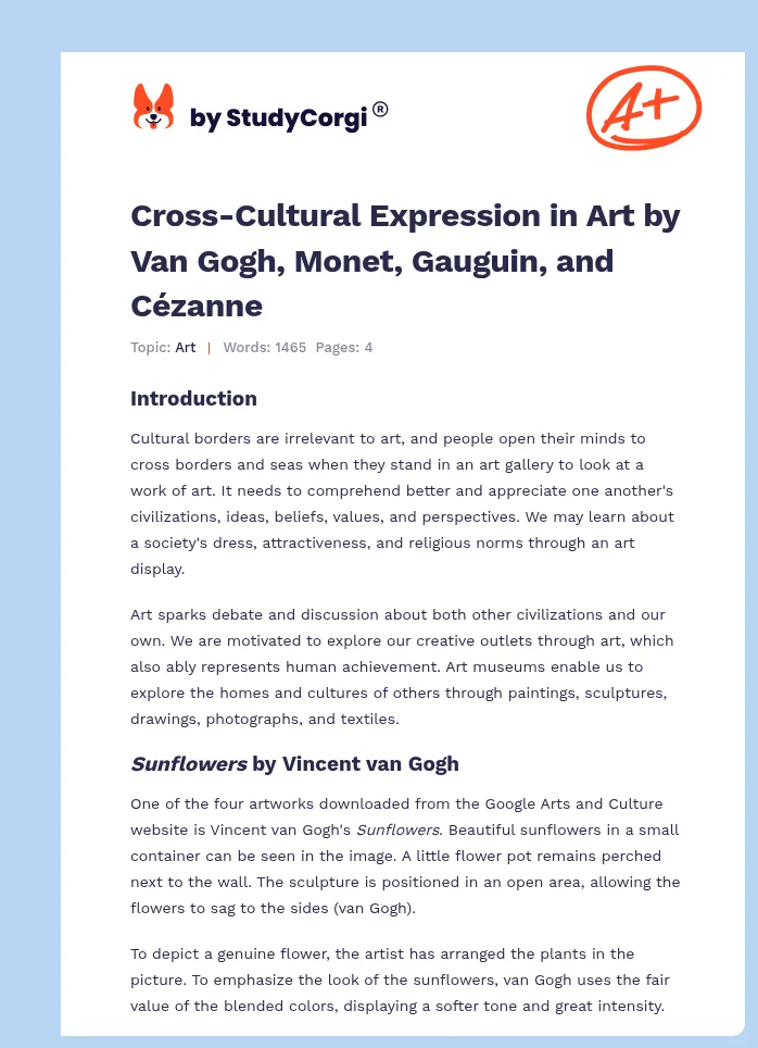 Cross-Cultural Expression in Art by Van Gogh, Monet, Gauguin, and Cézanne. Page 1