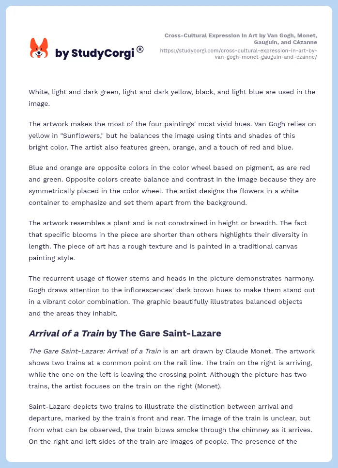 Cross-Cultural Expression in Art by Van Gogh, Monet, Gauguin, and Cézanne. Page 2