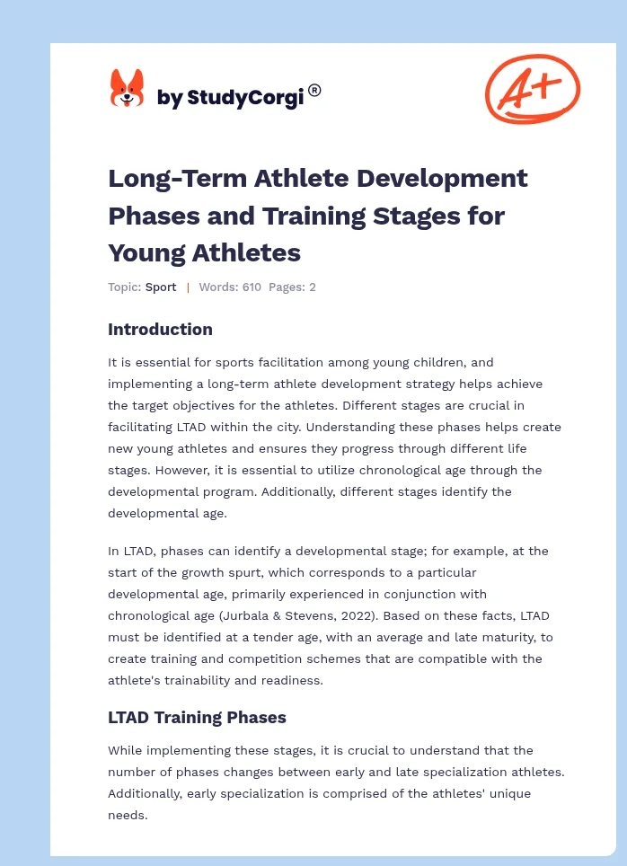 Long-Term Athlete Development Phases and Training Stages for Young Athletes. Page 1